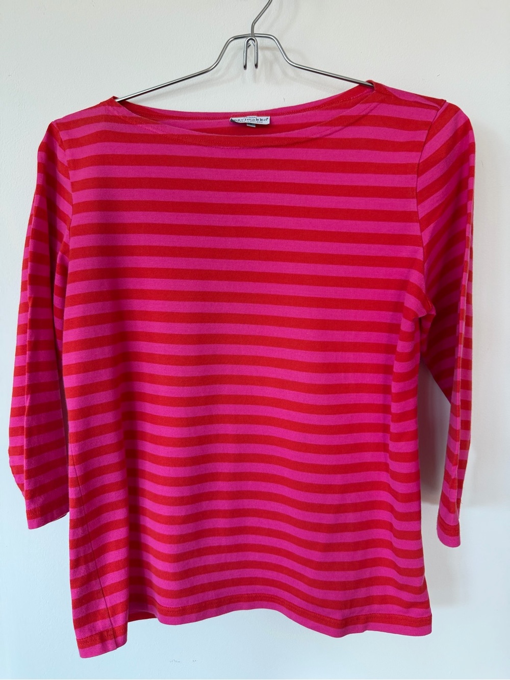 Marimekko cotton top in cheerful red and hot pink stripes